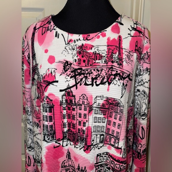 Multiples Pink and Black Paris Graphic Print Top - Picture 2 of 10